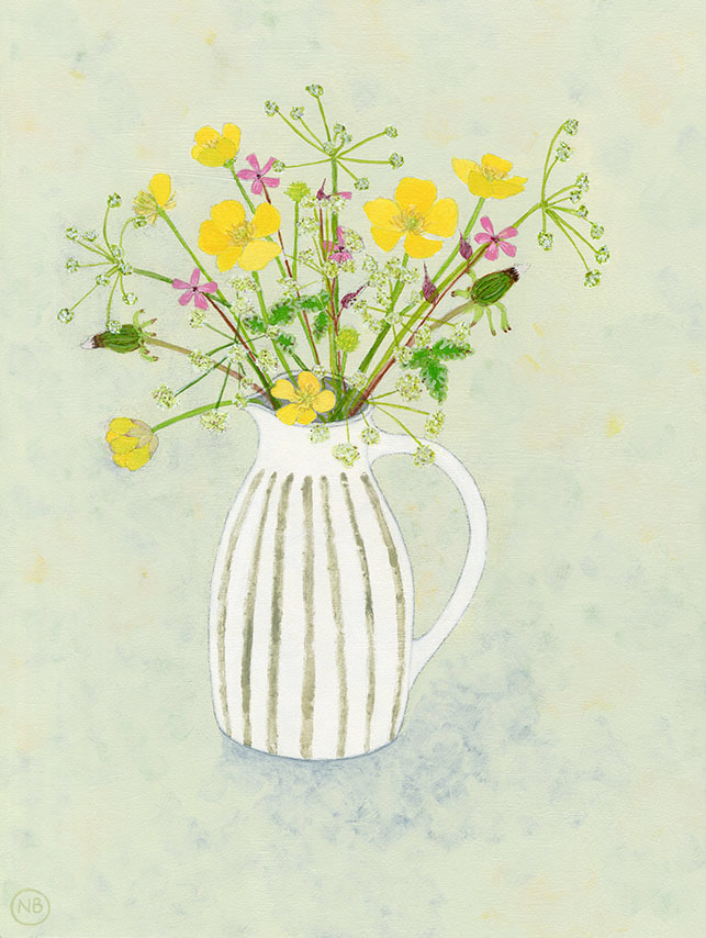 Nicola Bond painting. Summer Wildflowers in cream jug