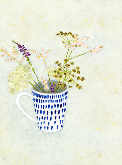 Nicola Bond painting, Wild Flowers in Blue Blot Mug
