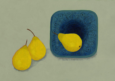 Nicola Bond painting, Golden Pears & Troika Plate