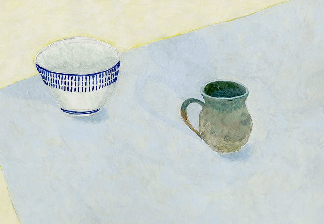 Nicola Bond painting, Birthday Mug with White Dash Bowl