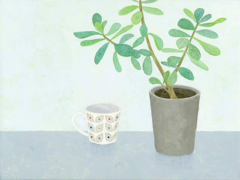 Nicola Bond painting, Money Plant with Leaf Spot Mug