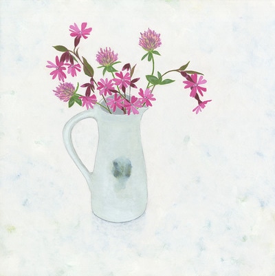 Nicola Bond painting, Pink Campions & Red Clover