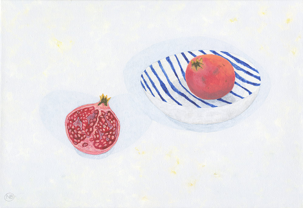 Nicola Bond painting, Pomegranates with Blot Bowl