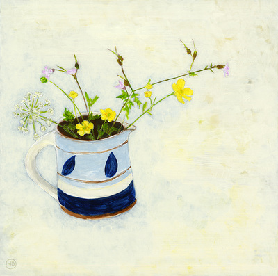 Nicola Bond painting, Wild Flowers in Blue Painted Jug